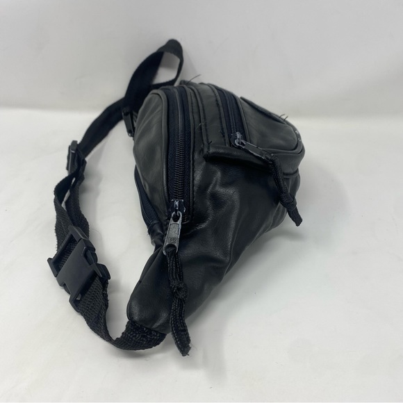 Vintage Flight Pax Black Faux Leather Fanny Pack / Waist Pack Unisex 80's 90's - Picture 6 of 8